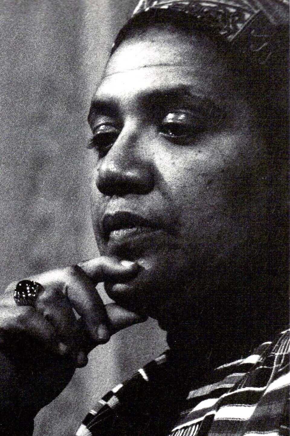Audre Lorde, Black lesbian feminist poet, 1980 portrait by K. Kendall